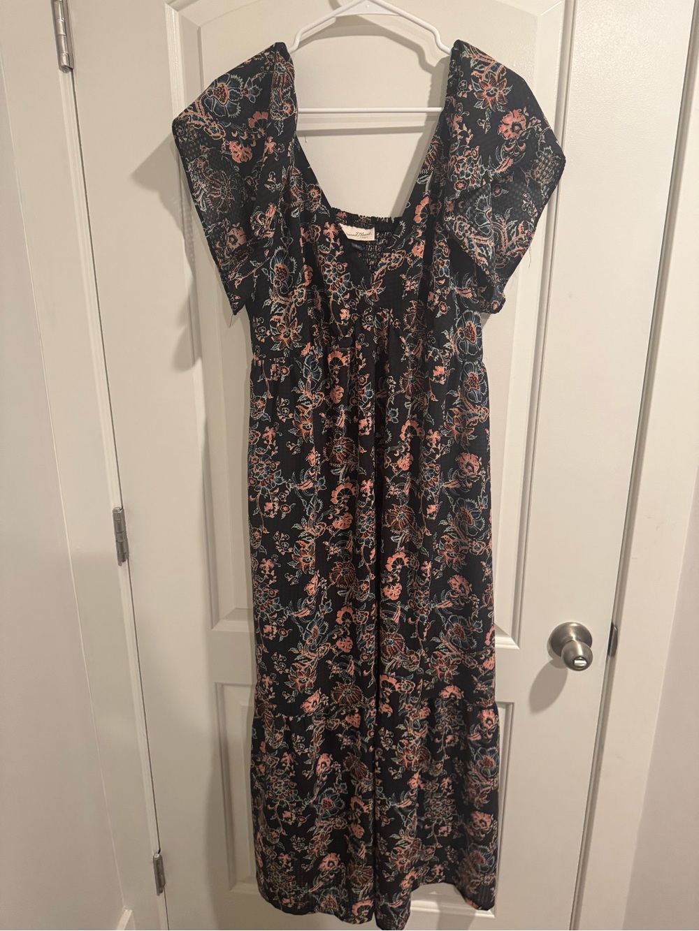 Universal Thread Black Maxi Dress with Pink & Teal Floral Print